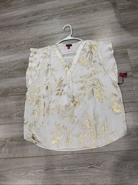 Vince Camuto Lightweight Metallic Leaf Print V-Neck Women's Top L